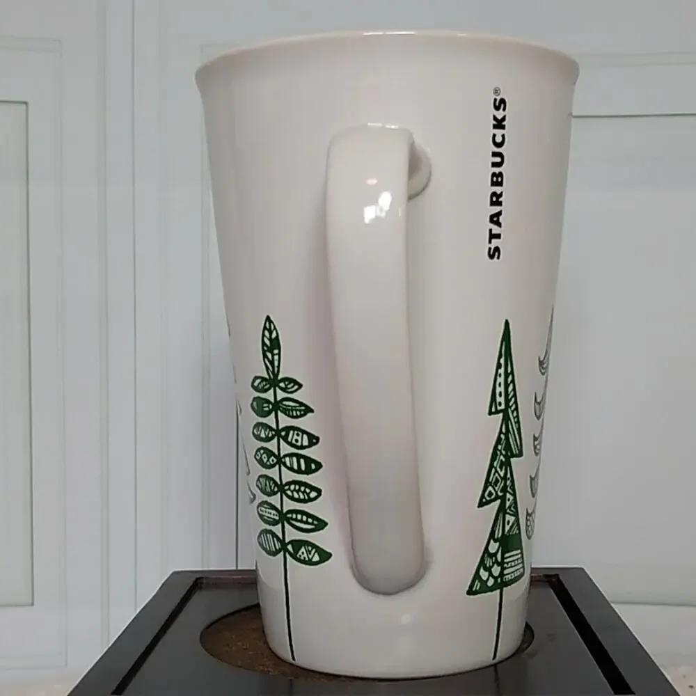 Starbucks 2015 Christmas Tree Green White Tall Handled Coffee Mug 14.67 fl. oz